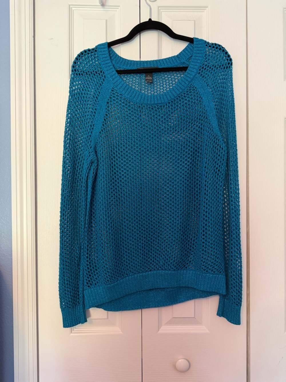 INC International Concepts Teal Open-Weave Scoop Neck Sweater